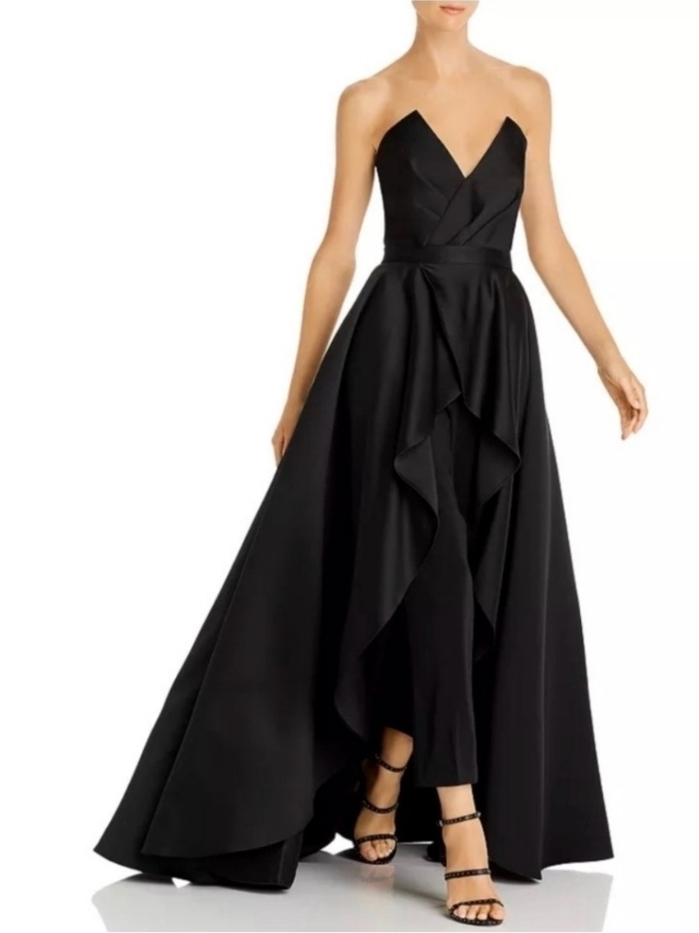JAYGODFREY Drapped Satin Black High-Low Ruffle Skirt size 6